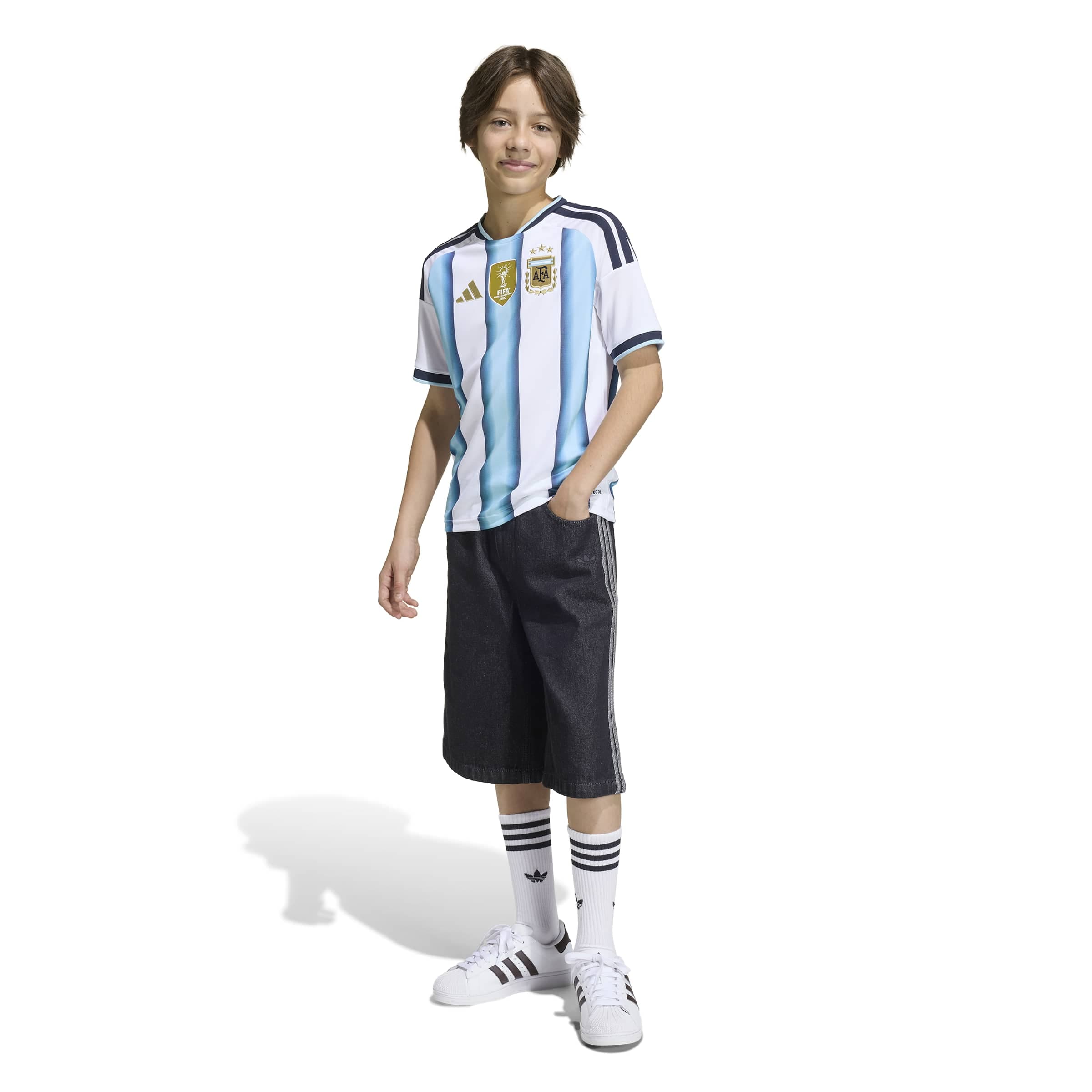 Camisa Infantil Argentina 2026 Home Com Patch Campeão